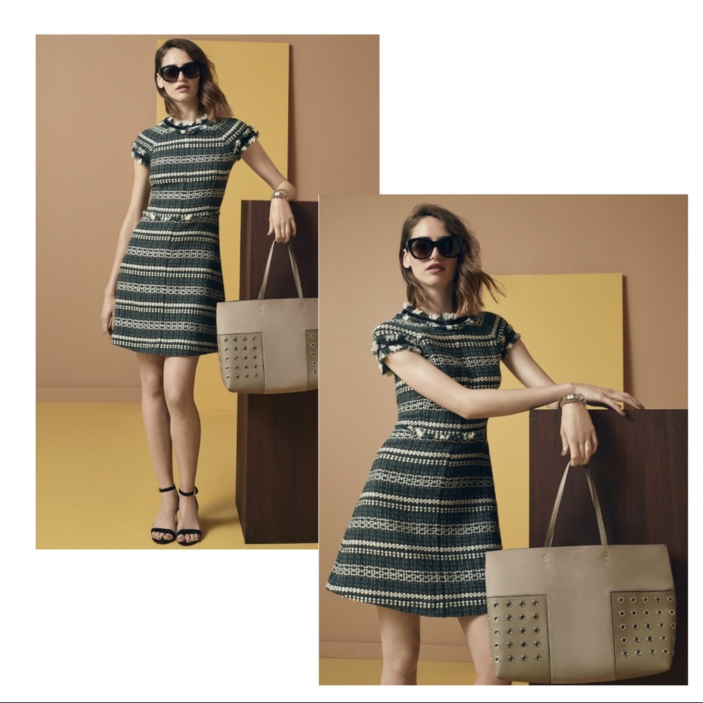 Tory Burch Norfolk Sequin Trim Tweed A-Line Dress Size 6
